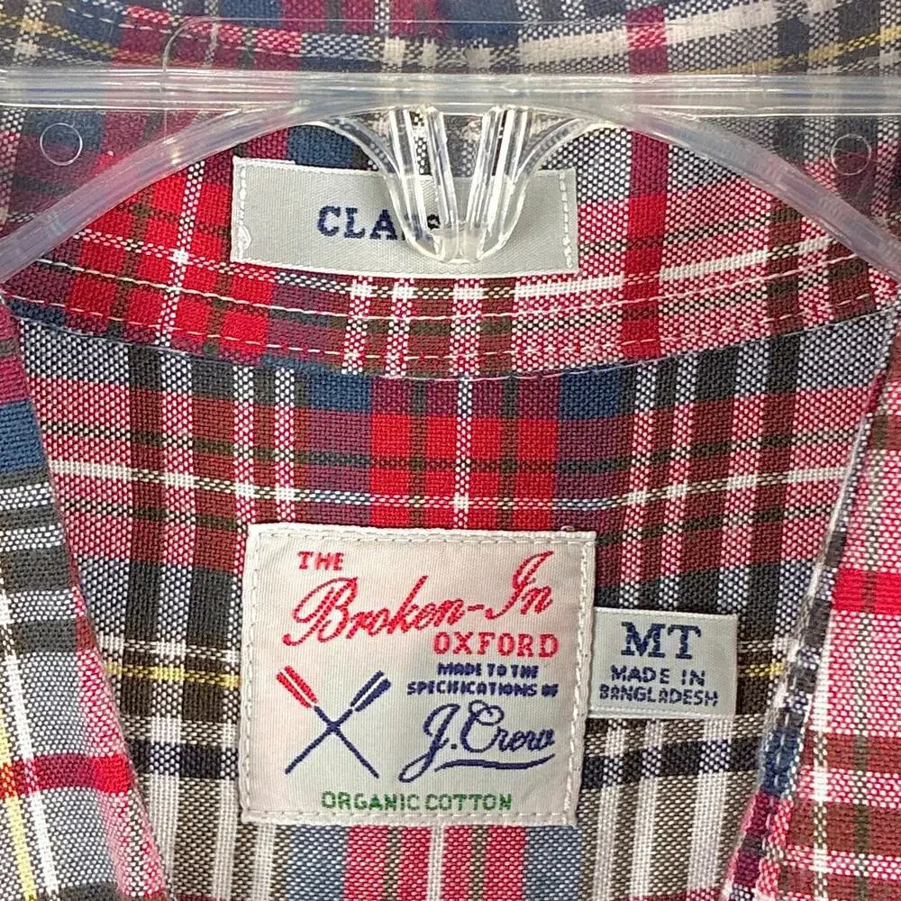 J.Crew Shirt Mens M Tall Red White Plaid Broken In Oxford Preppy Heritage OCBD